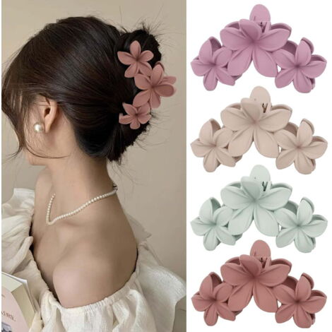 4-piece women's flower hair clip, large matte finish, thick hair clip, non-slip, strong hold, girl's large hair clip, chin clip, women's hair accessory (1/4)