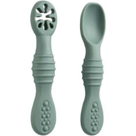 2-Piece Set of Kids Spoons - Kids' Tableware - Baby Spoons - Tableware Spoons - Silicone Spoons - Spoons - Baby Tableware - Kids Spoons - Kids' Tableware - Soft Spoons - Matcha Green (1/5)