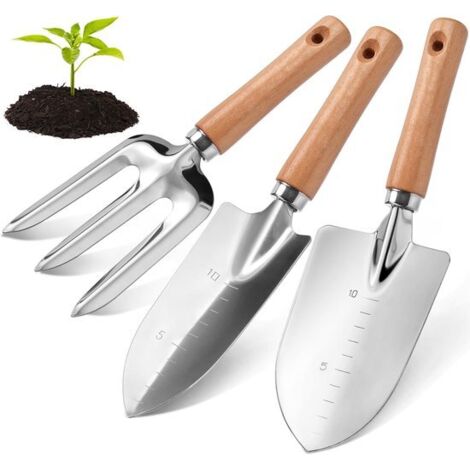 Gardening shovel - Gardening tools - Small gardening shovel - Wooden handle - Aluminum - Hand fork - Graduated planting shovel - Suitable for flower boxes - Vegetable gardens - Small gardening tasks (1/5)