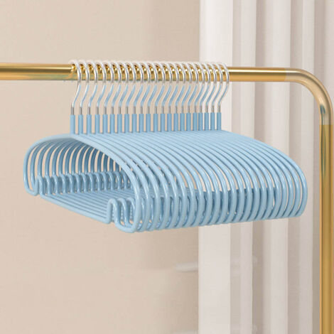 10-pack of non-slip coat hangers with no shoulder indentations, featuring hooks to save space. Round hangers suitable for coats, sweaters, jackets, and trousers (blue). (1/5)