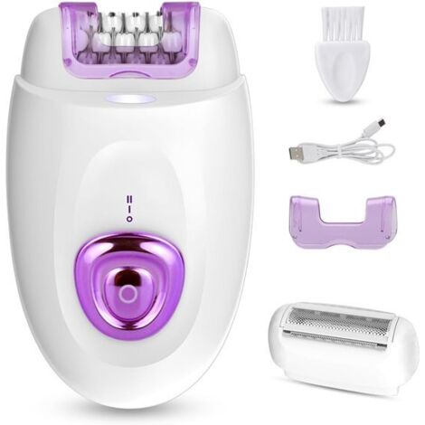 Women's Facial Hair Removal Device - Women's Dedicated Hair Removal Device - Hair Removal Device with Shaver and Trimmer Attachment - 2-in-1 Electric Shaver and Hair Removal Device - Purple (1/5)