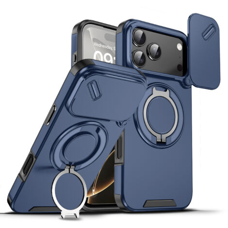 Phone case, stand phone case, shockproof protective case for iPhone 17 Pro, shockproof phone case with sliding camera cover, rotating ring stand, compatible with MagSafe accessories, magnetic shockpro (1/5)