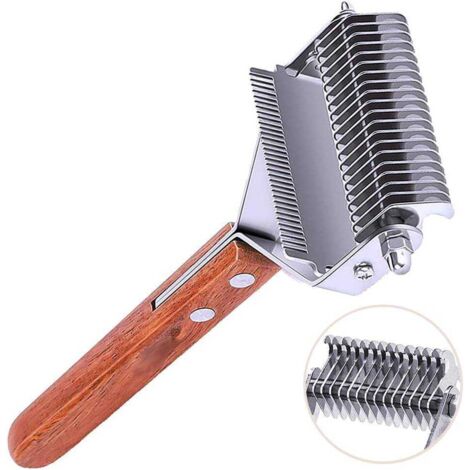 Dog and cat brush, double-row rake, tangle remover, undercoat rake, massage and premium coat protection, long and short bristle comb (20 x 7.5 cm) (1/5)