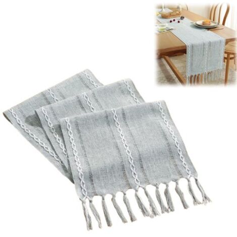 1-Piece - Woven Striped Tablecloth - Openwork Tassel Table Runner - Farmhouse Style 33x228 cm Table Runner - Bohemian Style Table Runner - Suitable for Parties, Christmas, Family Dinner, Birthday Tabl (1/5)