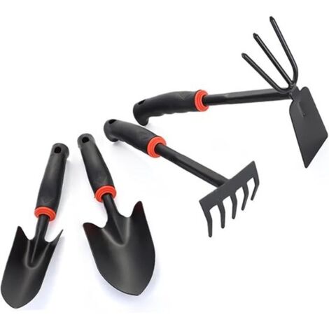 Four-piece gardening tool set - Stainless steel - Rubber handle - For digging and planting - Includes rake and hoe - Easy to store - Gardening tools (1/5)