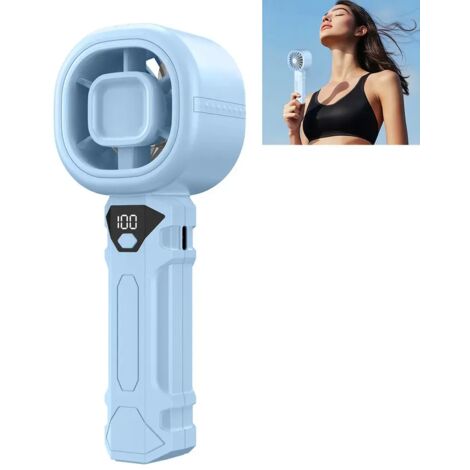 Desktop fan, portable handheld fan, mini fan with digital display, 3000mAh battery, 3 wind speed settings, suitable for outdoor travel and home use, blue. (1/4)