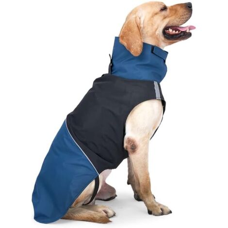 Dog raincoat - Dog jacket - Waterproof winter dog clothing - Windproof dog coat - Winter dog coat - Reflective strips - Suitable for small dogs - Medium dogs - Blue and black color scheme - Size L (1/5)