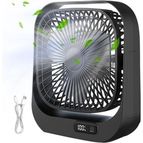 Mini Portable Desktop Fan - Quiet and Lightweight - With LED Digital Display - 360° Adjustable - 3 Wind Speeds - Black Circulating Fan with Brushless Motor - Suitable for Office, Home, and Travel - US (1/5)