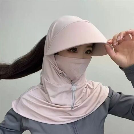 Summer sun protection face mask with brim, suitable for cycling and fishing, unisex, full-head sun protection balaclava hat - pink