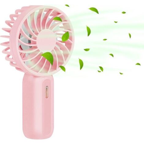 Personal portable USB rechargeable handheld fan, 3 wind speeds - ultra-mini size - pink (1/2)