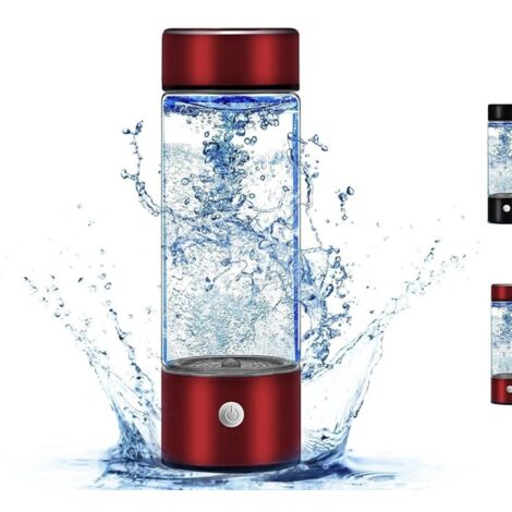 Hydrogen water generator bottle, 14 oz portable hydrogen water bottle, rechargeable portable hydrogen-rich water generator bottle, red. (1/5)