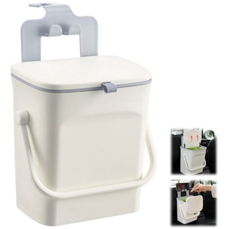 Car Trash Can - Storage Box - Sliding Lid - Universal Trash Can - Storage Box - Car Accessories - Suitable for Cars, Kitchens, and Camping - White - 18.51421.5 cm (1/4)