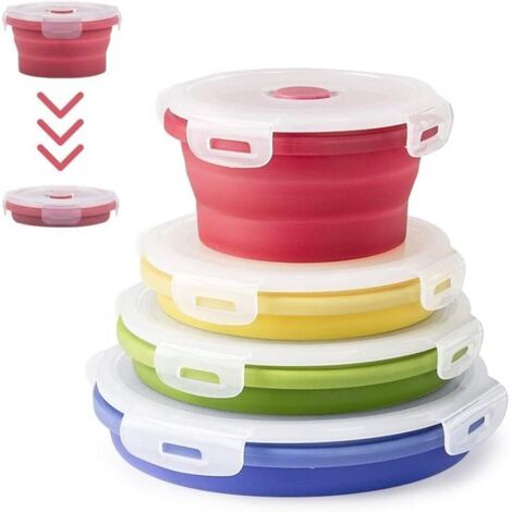 Foldable silicone lunchbox - Portable food storage box - 4-piece set - Round (1/2)