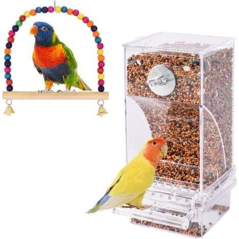 Automatic bird feeder - Transparent bird feeder - Cage accessory - Cage accessory for budgerigars, parrots, and finches - 18.5 x 8.5 cm (1/5)