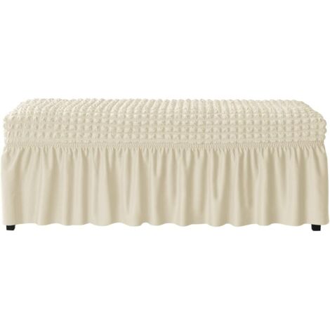 Dining chair/bench soft elastic skirt cover, polyester footstool protective cover, bubble-patterned piano stool cover, suitable for living room and bedroom - size M, beige (1/5)