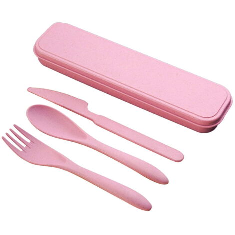 Cutlery set, reusable spoons and forks, portable lunchbox cutlery set for children and adults, suitable for travel, picnics, camping, or daily school use - Pink (1/4)