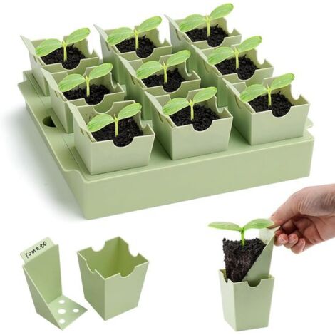 9-cell seedling tray - 5.8cm deep cells - with plant tags and handle - includes lid and water reservoir - reusable, durable plastic - suitable for both indoor and outdoor use - complete starter kit (1/5)