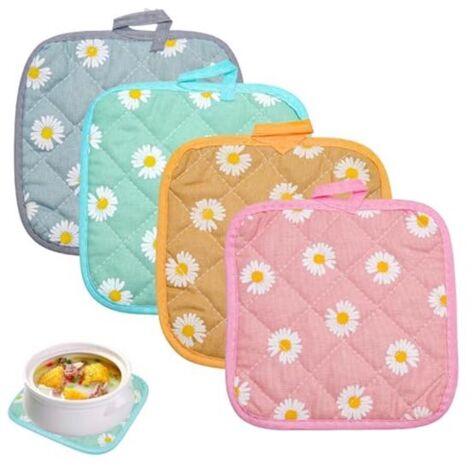 A set of 4 cotton heat-resistant mats, 17x17cm – Heat-resistant, non-slip, and suitable for kitchen cooking and baking Washable protective mats and coasters (1/5)