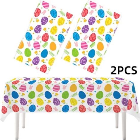 2-Piece Set - Tablecloth - Easter Decorations - Bunny and Egg Theme - Party Decorations - Party Supplies - Suitable for Home and Everyday Use - Spring Break - Easter - Party Decorations - Colorful - 1 (1/3)