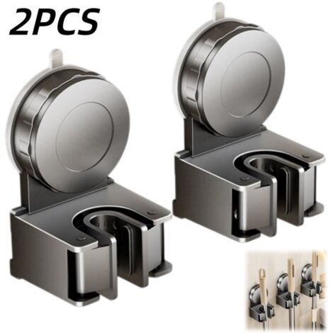 2-Piece Set - Mop Holder - Mop Hook - With Suction Cup Hook - No Drilling Required - Storage Accessory - Universal Size - Suitable for storing mops and brooms - Gray - 6.65.510.8 cm (1/5)