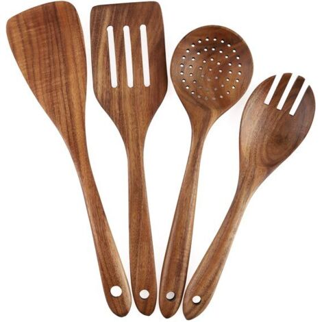 Teak spatula set - Wooden spatula - Kitchen spoon - Wok spatula - Serving spoon - Kitchen spoon - Wooden spatula - Cooking utensils - Kitchen utensils - Kitchen accessories - Non-stick pans (1/5)