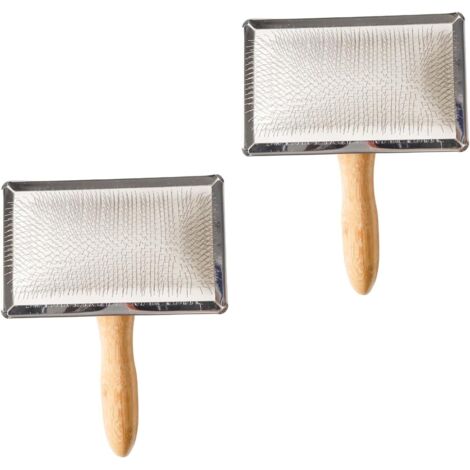 Two-piece set including wool comber, needle felter, and pet grooming tools, with solid wood handle, hand comb, and spinning brush, for yarn blending or craft felting projects. (1/3)