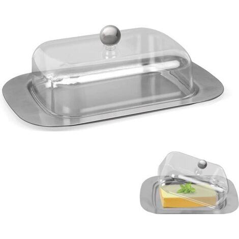 Stainless Steel Butter Dishes - 430 butter dishes with clear lids - 186 x 12 x 6.5 cm - 265g butter (1/2)