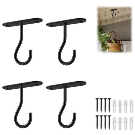 4-Piece Set - Wall Hooks - Hanging Hooks - Indoor Plant Hangers - Matte Finish - 7.05 6.2 cm - Includes Screws - Black - Suitable for hanging lanterns, food jars, flower baskets, and indoor/outdoor d (1/4)