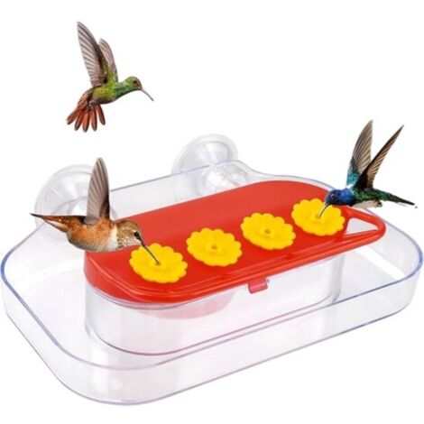 Hummingbird Feeder - Bird Feeder - Window Feeder with Suction Cup - 4 Feeding Ports - Bird Supplies - Suitable for Hummingbirds - Can Hold Water - Transparent - 2012.25 cm (1/5)