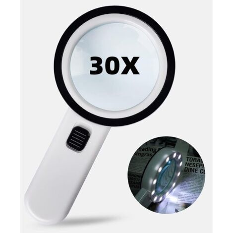 Illuminated magnifying glass, 30x handheld magnifying glass, 12 LED illuminated magnifying glass, suitable for low vision, elderly people with macular degeneration, welding, inspection, coins, jewelry (1/5)