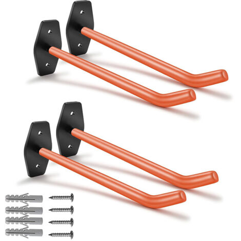 4-piece garage hook set, heavy-duty wall-mounted, tire storage system, with anti-slip coating, suitable for hanging bicycles, ladders, chairs, and heavy tools - Orange (1/4)