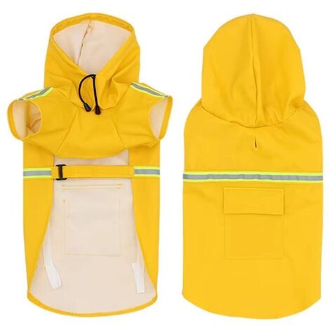 Dog Onesie - Large Size Dog Hoodie - Pet Hooded Raincoat - Large Size Dog Raincoat - Pet Raincoat - Dog Raincoat - Dog Raincoat - Reflective Raincoat - Yellow - 2XL (18-28 lbs) (1/3)