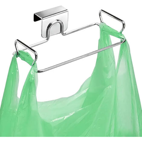 Two large stainless steel garbage bag holders, suitable for cabinets, under sinks, garbage cans, and kitchen waste, chrome color. (1/5)