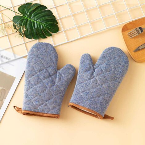 One-piece kitchen glove, thickened oven mitt, barbecue insulated glove, thickened denim leaf pattern microwave glove. (1/2)