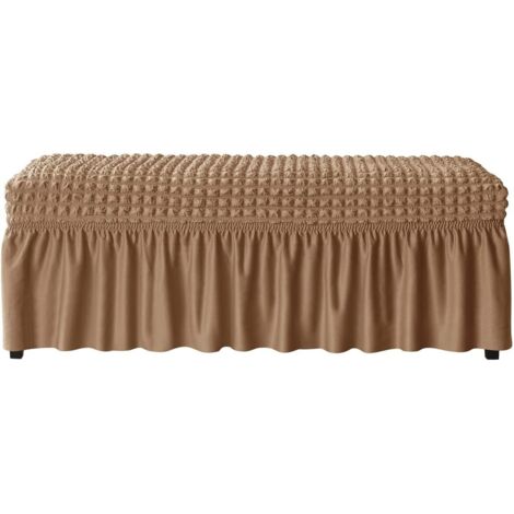 Dining chair/bench soft elastic skirt cover, polyester footstool protective cover, bubble-patterned piano stool cover, suitable for living room and bedroom - size M, light brown. (1/4)