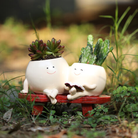 Smiley face shaped flower pot, cute double-headed flower pot, suitable for indoor and outdoor plants, modern lady's head vase, girl's face shaped flower pot, unique succulent plant flower pot. (1/5)
