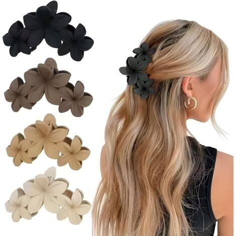 4-piece flower hair clip set, large non-slip hair clips, Hawaiian non-slip hair clips, cute hair clips suitable for fine and thick hair. (1/5)