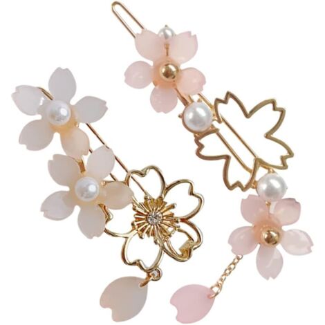 Two-piece cherry blossom hair clip, Chinese Hanfu flower hairpin, pom-pom flower women's hair clip, Chinese bright and beautiful resin (1/5)