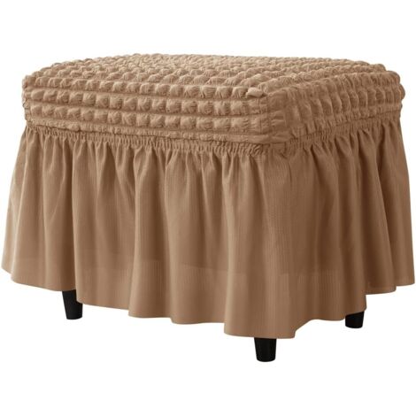 Checkered Elastic Footstool Cover, Soft Elastic Skirted Polyester Rectangular Footstool Cover, Modern Furniture Protective Cover, Bubble Cover, Suitable for Living Room and Bedroom - Brown (1/5)