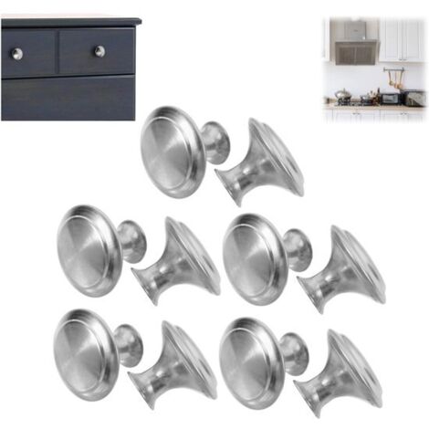 10-pack - Stainless Steel Mushroom-Shaped Cabinet Handles - Stainless Steel Mushroom-Shaped Knobs - Round Handles - Cabinet Door Handles - Round - Brushed - Silver - 332.4 cm - Suitable for cabinets, (1/5)
