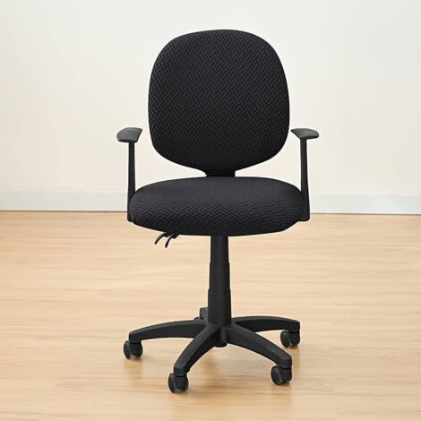 2-Piece Flexible Office Chair Swivel Covers with Fabric Faceplates for Modern Office Style. Made from stretchy, soft fabric that conforms to the seat, machine washable, and fits most chairs (including