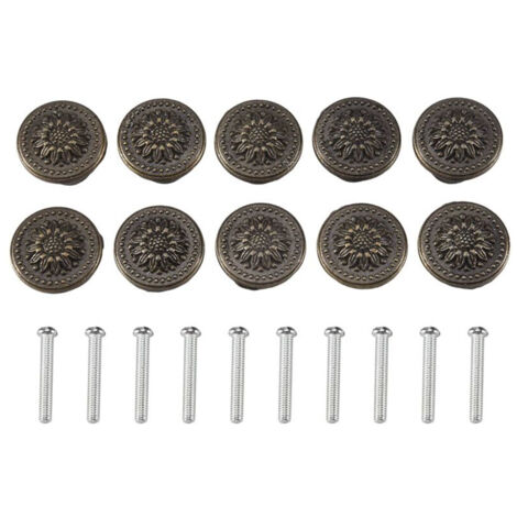 Paquet 10 boutons tiroir fleur bronze antique 25x23mm avec vis (1/5)