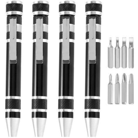 4 pièces stylo tournevis 8 en 1 poche magnétique multifonction, noir (1/5)