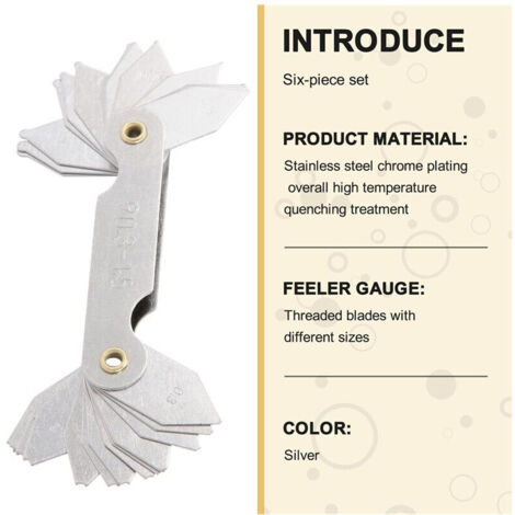 6 pièces jauge de rayon en acier inoxydable avec cale d'épaisseur 0.04-0.88mm (1/5)