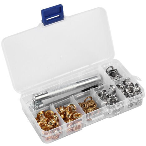 100 ensembles oeillets 1/4" avec trousse outils installation 3 pièces, 2 couleurs (1/5)
