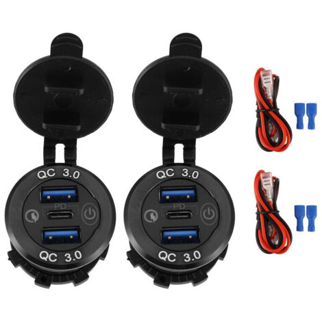 Chargeur voiture QC 3.0 PD3.0 triple USB 12V 24V 60W USB-C rapide avec interrupteur pour bateau camion van moto (1/5)
