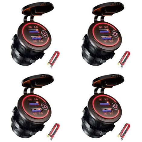 4 prises charge QC 3.0 double USB étanches 12V/24V avec interrupteur tactile Rouge pour voiture bateau moto (1/5)