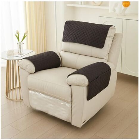 Housse d'appui-tête pour fauteuil inclinable, housse d'accoudoir pour canapé avec poches latérales et sangles (noir - lot de 3 pour un seul siège) (1/4)