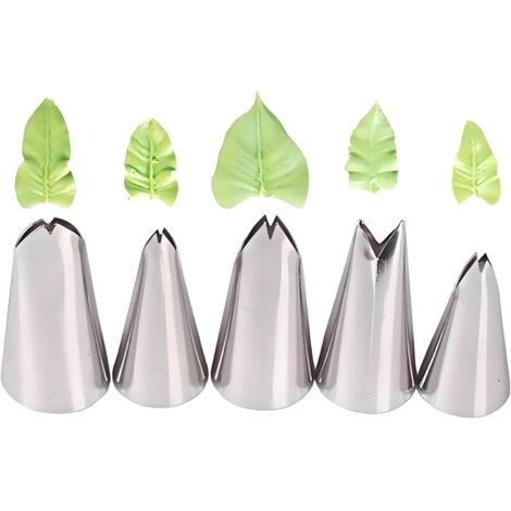 Kit de décoration de gâteaux en acier inoxydable avec 5 douilles à pâtisserie pour la technique du dessin de feuilles. Outils de décoration DIY pour la pâtisserie, la cuisson de biscuits et la créatio (1/5)