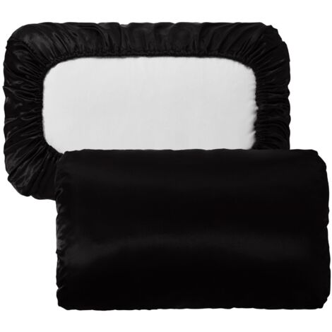 Ensemble de 6 taies d'oreiller, taies d'oreiller de voyage soyeuses avec élastique, adaptées aux cheveux et à la peau, douces et portables, conviennent à différents oreillers, 4670CM, noires. (1/5)